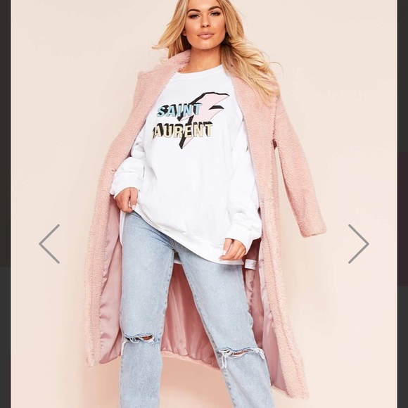 Missy Empire Pink Fuzzy Teddy Bear Longline Coat - Picture 9 of 9